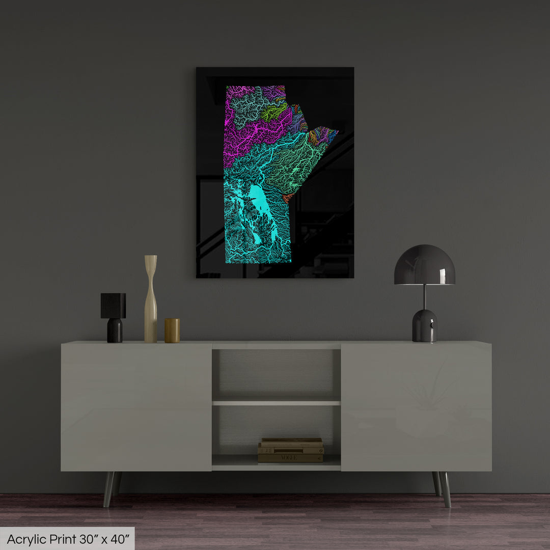 Manitoba - River basin map, rainbow colours - Wall Art