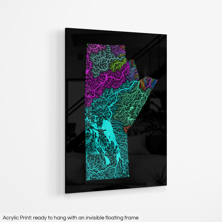 Manitoba - River basin map, rainbow colours - Wall Art