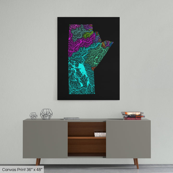 Manitoba - River basin map, rainbow colours - Wall Art