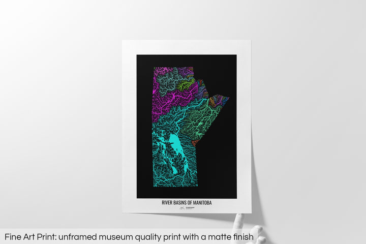 Manitoba - River basin map, rainbow colours - Wall Art