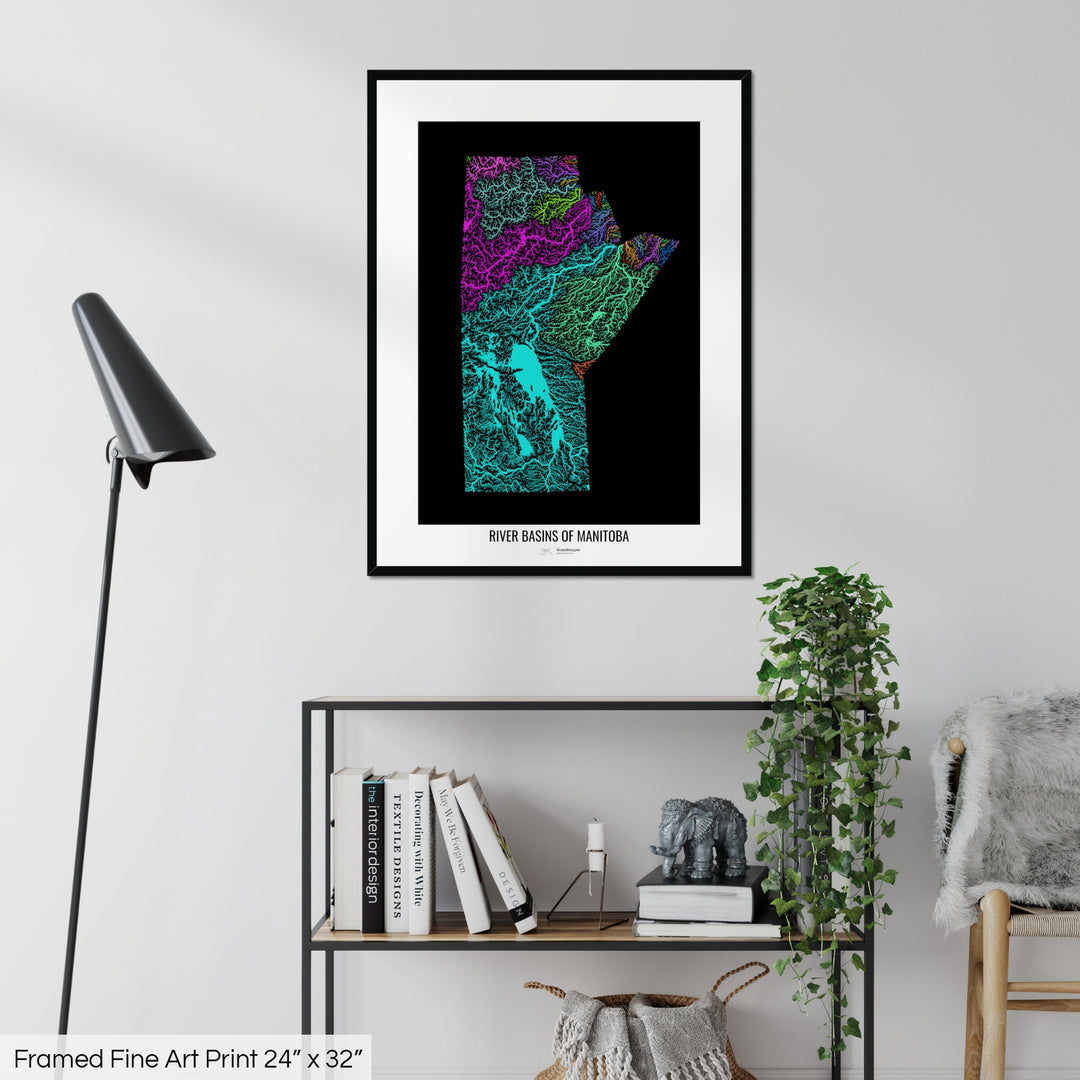 Manitoba - River basin map, rainbow colours - Wall Art