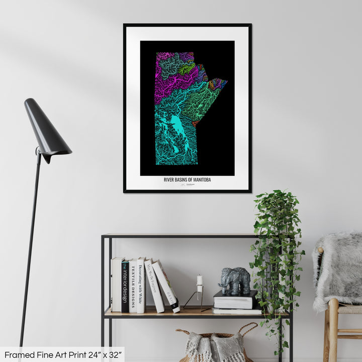 Manitoba - River basin map, rainbow colours - Wall Art