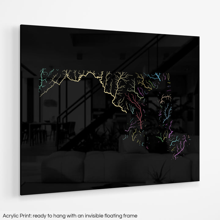 Maryland - River basin map, pastel colours - Wall Art