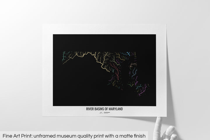 Maryland - River basin map, pastel colours - Wall Art