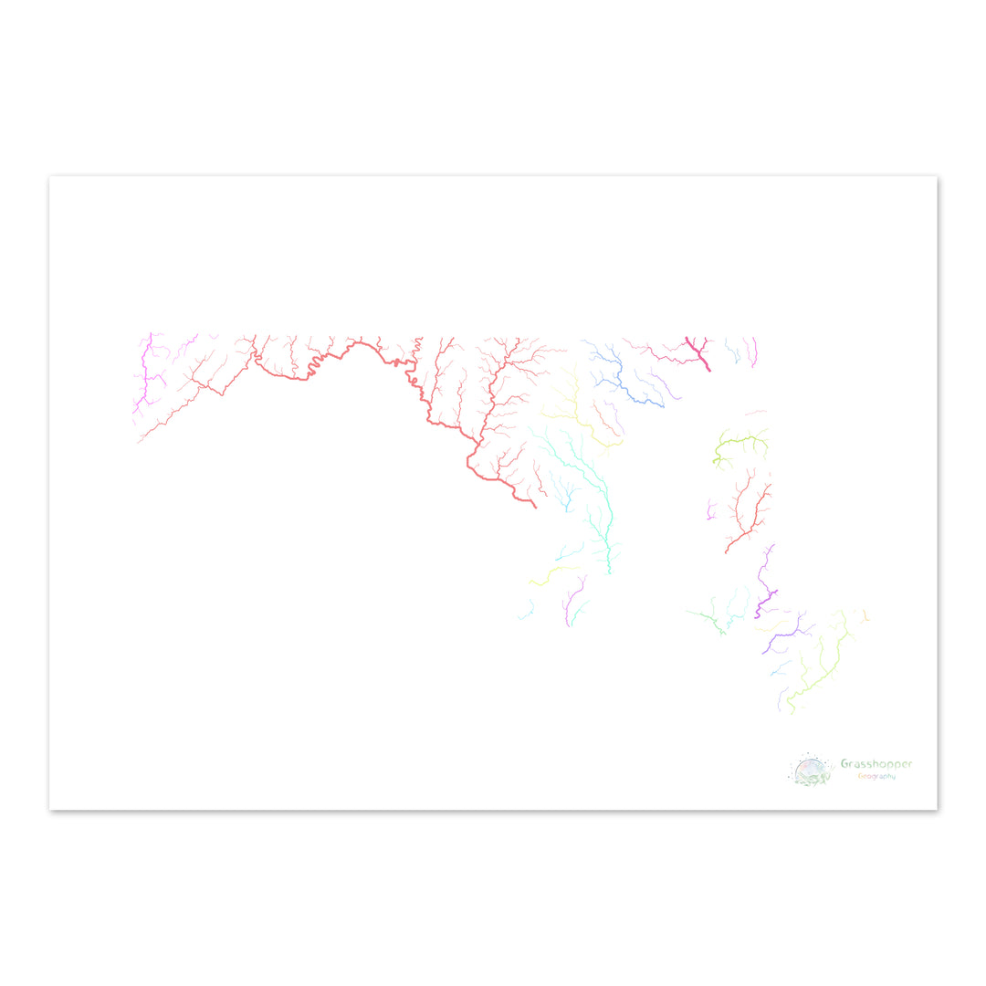 Maryland - River basin map, pastel on white - Fine Art Print