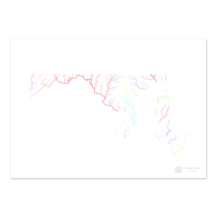 Maryland - River basin map, pastel on white - Fine Art Print