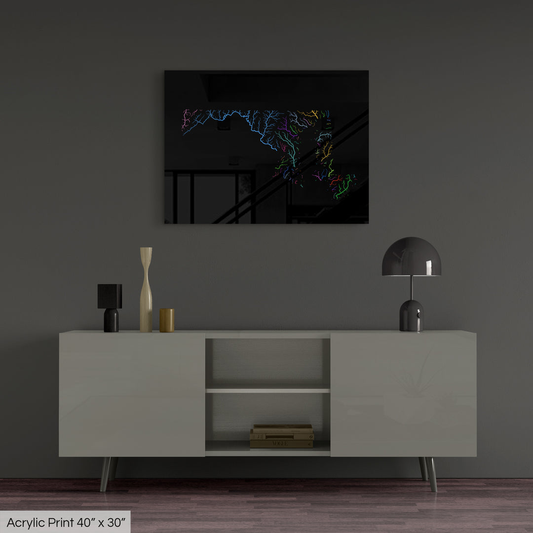 Maryland - River basin map, rainbow colours - Wall Art