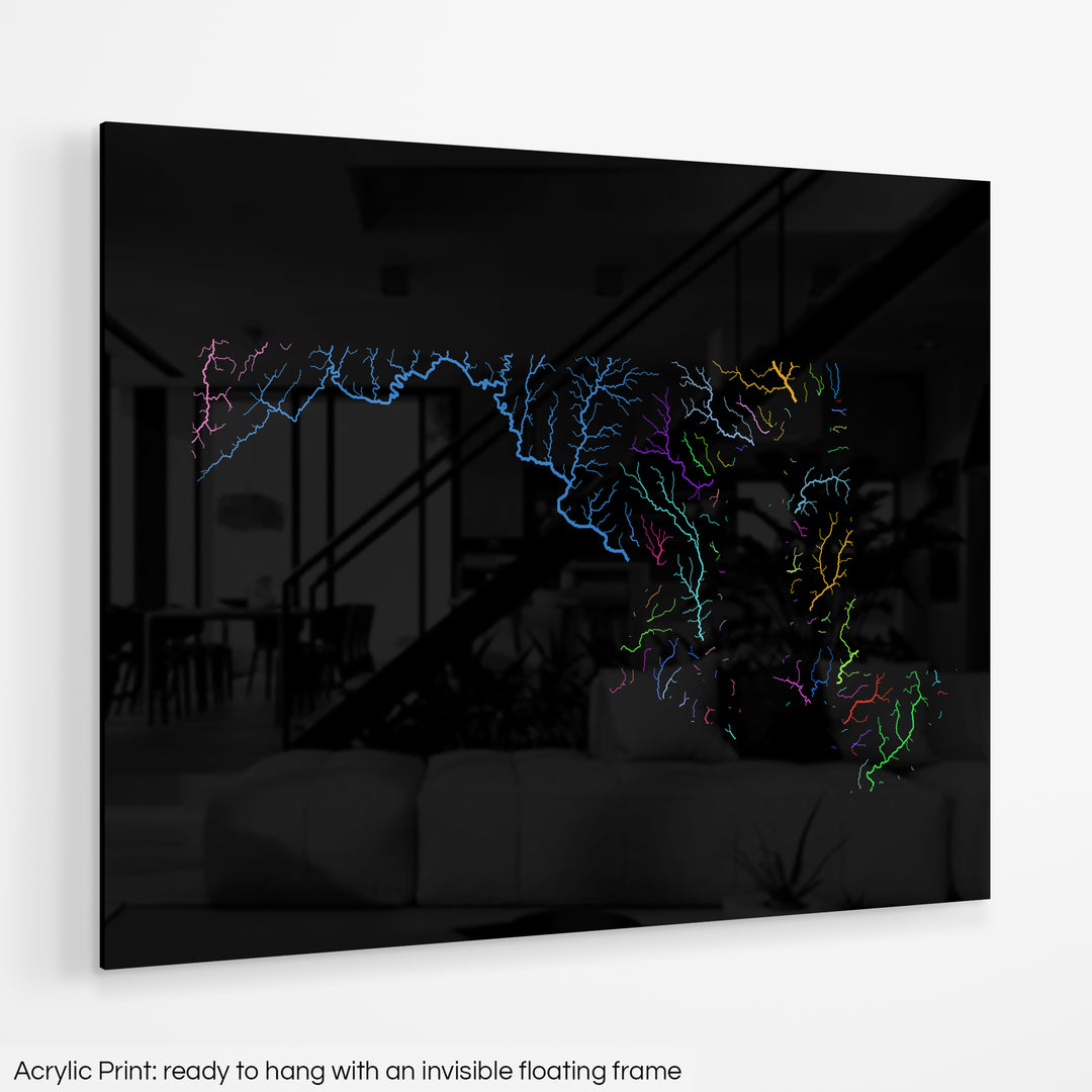 Maryland - River basin map, rainbow colours - Wall Art