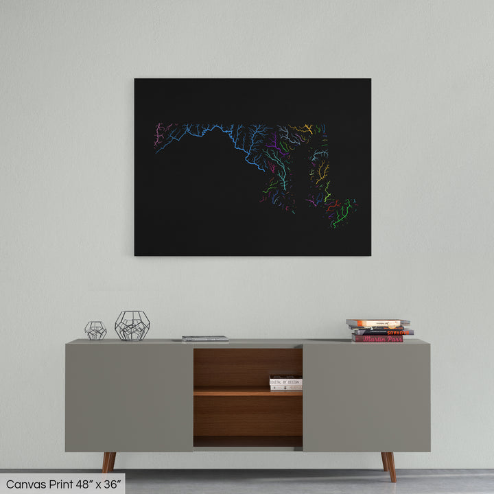 Maryland - River basin map, rainbow colours - Wall Art