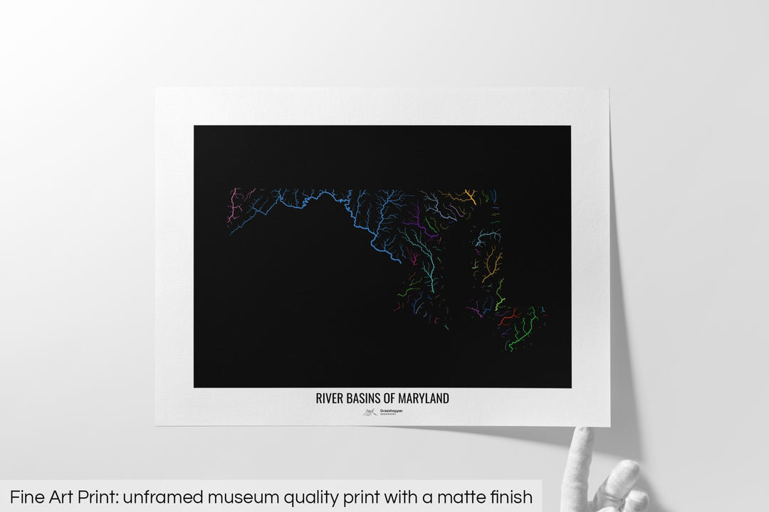 Maryland - River basin map, rainbow colours - Wall Art