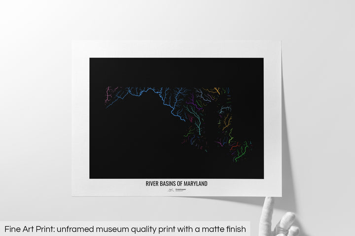 Maryland - River basin map, rainbow colours - Wall Art