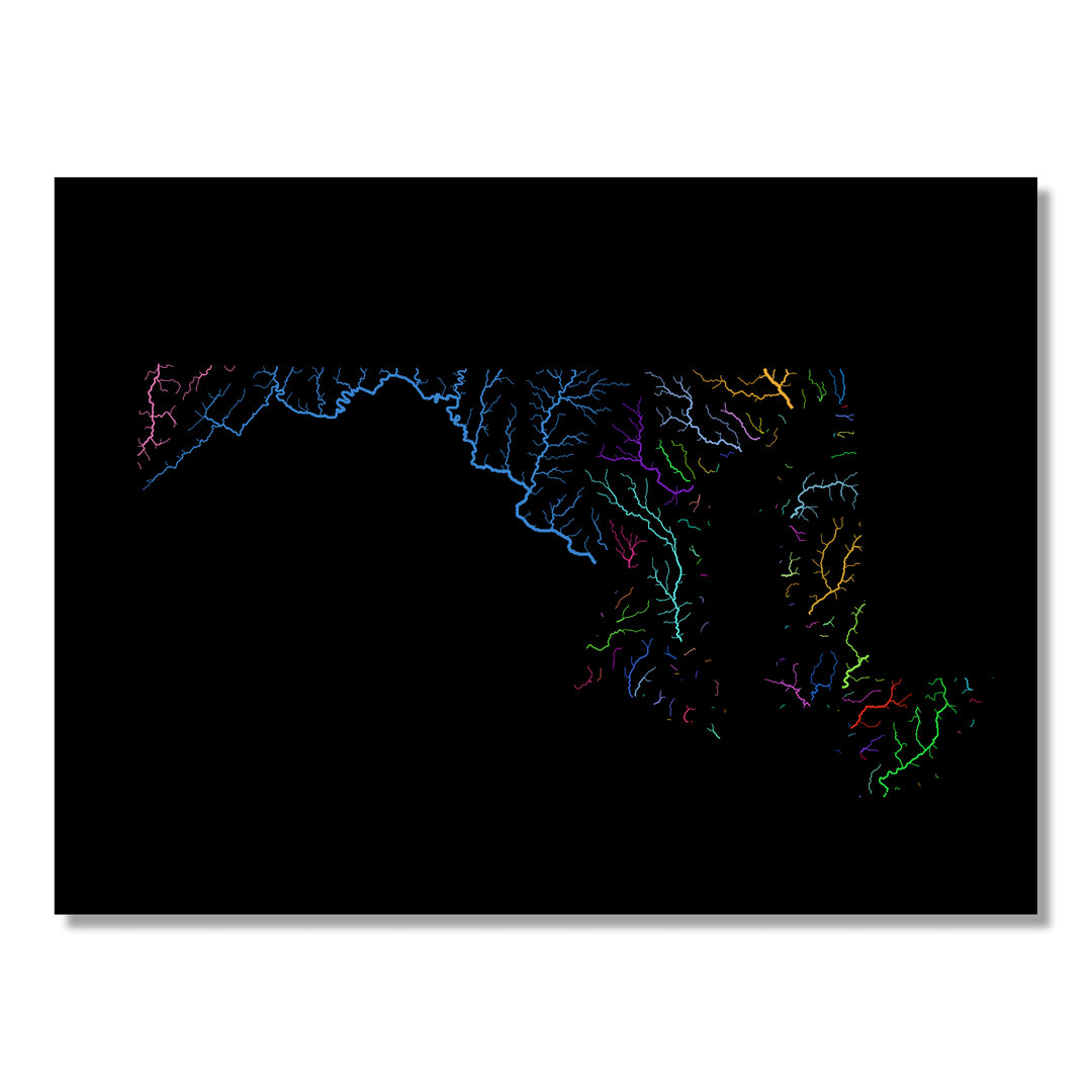 Maryland - River basin map, rainbow colours - Wall Art