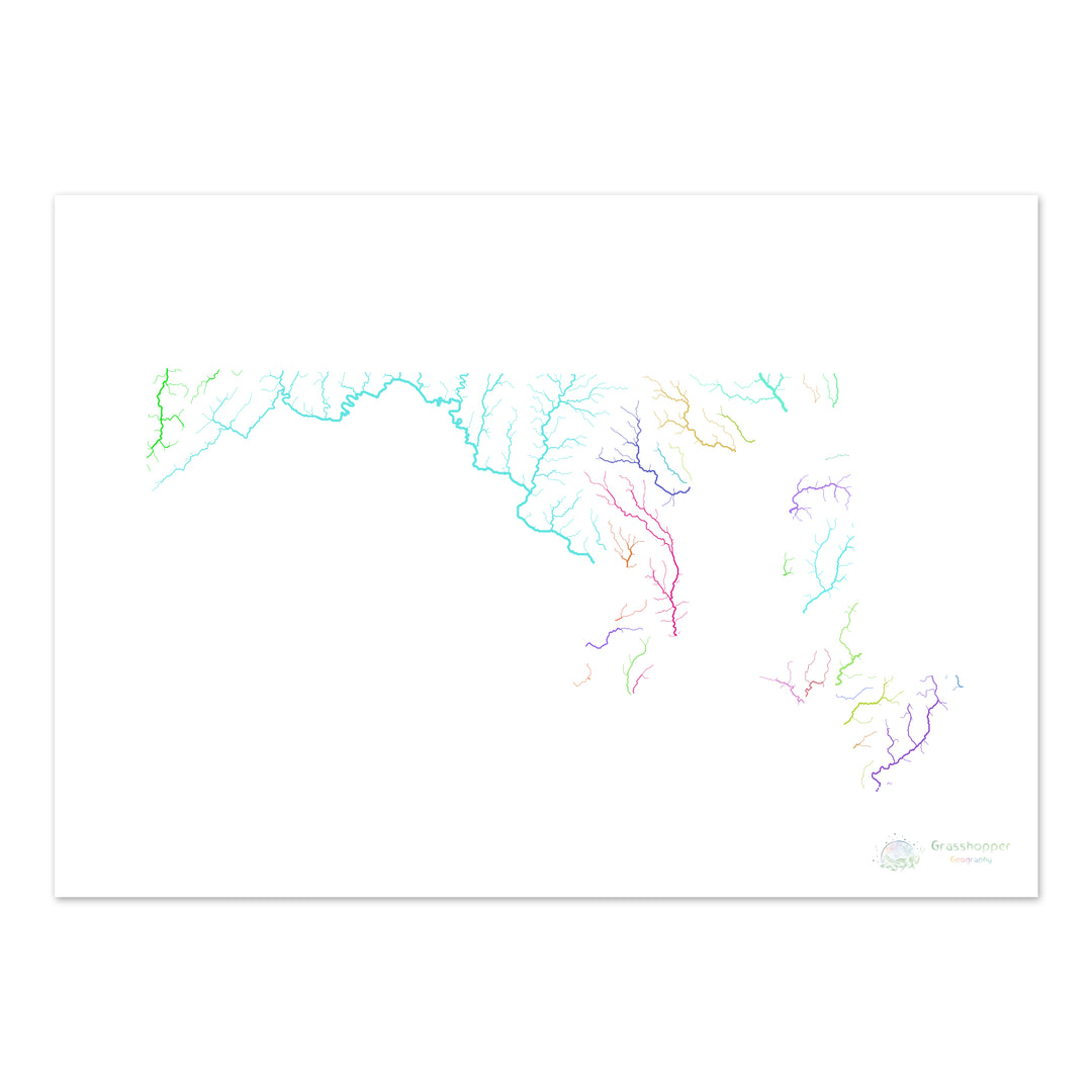 Maryland - River basin map, rainbow on white - Fine Art Print