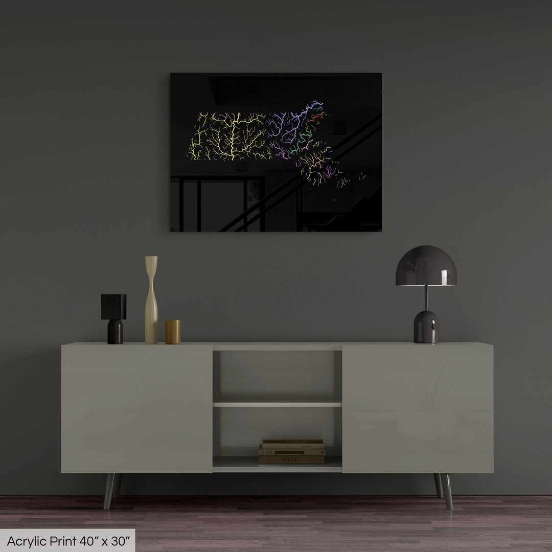 Massachusetts - River basin map, pastel colours - Wall Art