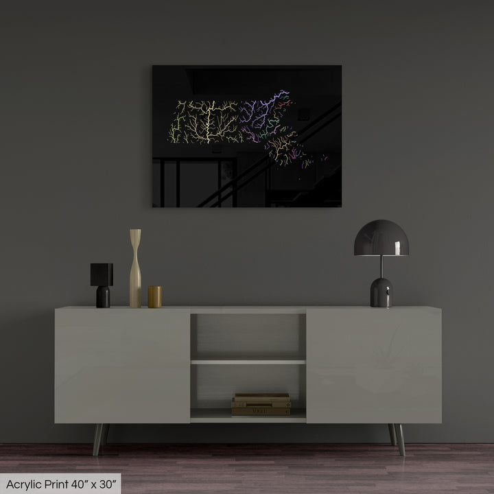 Massachusetts - River basin map, pastel colours - Wall Art