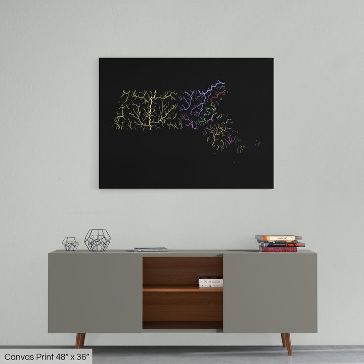 Massachusetts - River basin map, pastel colours - Wall Art