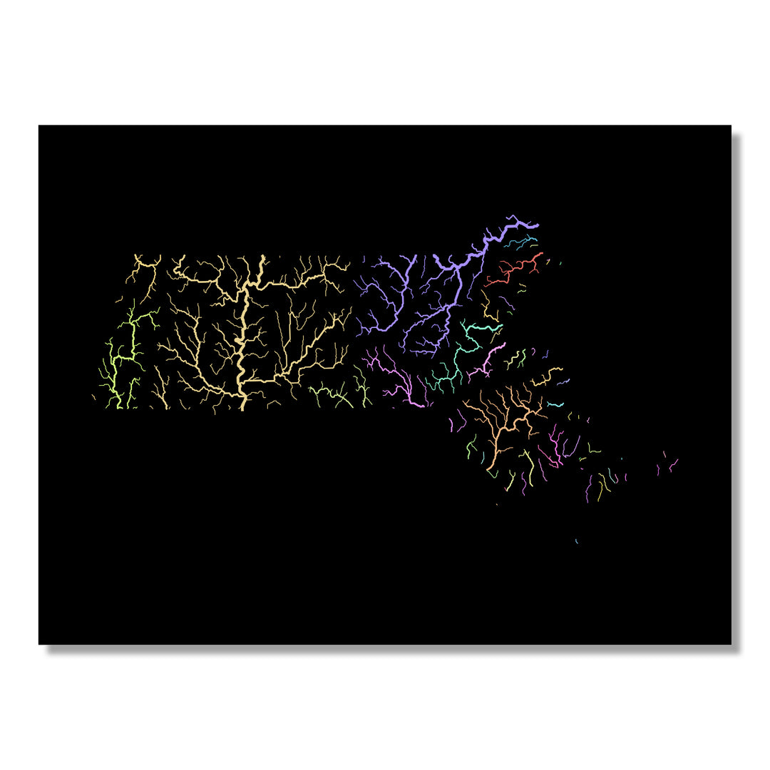 Massachusetts - River basin map, pastel colours - Wall Art