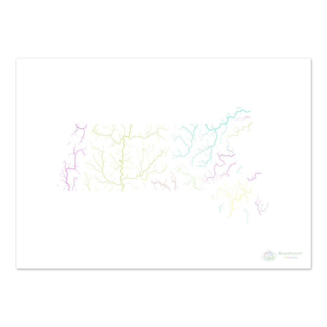 Massachusetts - River basin map, pastel on white - Fine Art Print