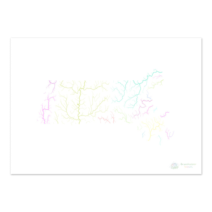 Massachusetts - River basin map, pastel on white - Fine Art Print