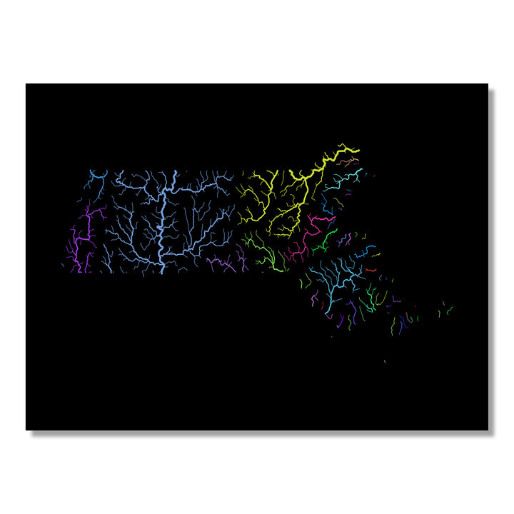 Massachusetts - River basin map, rainbow colours - Wall Art