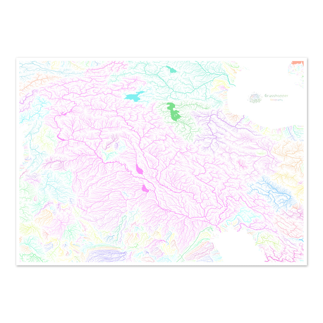 Mésopotamie - Carte des bassins fluviaux, pastel sur blanc - Fine Art Print