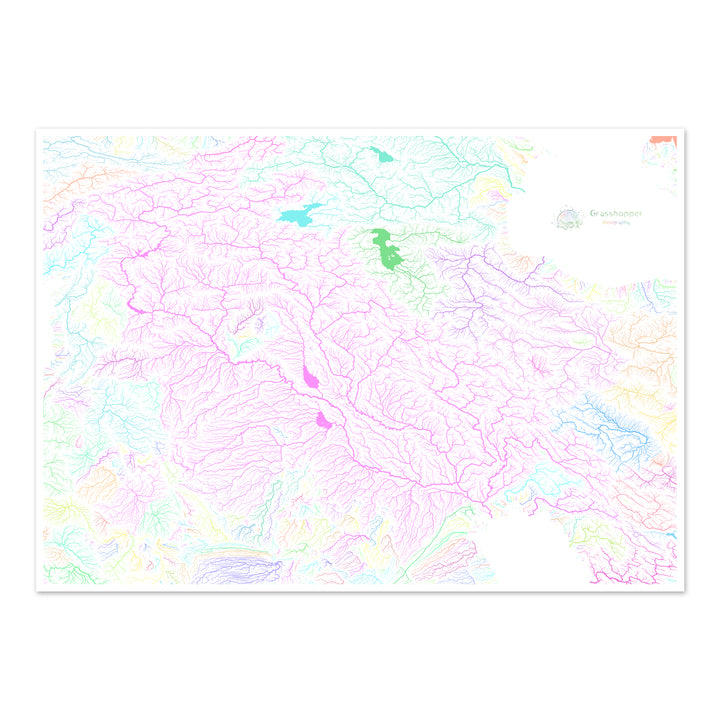 Mésopotamie - Carte des bassins fluviaux, pastel sur blanc - Fine Art Print