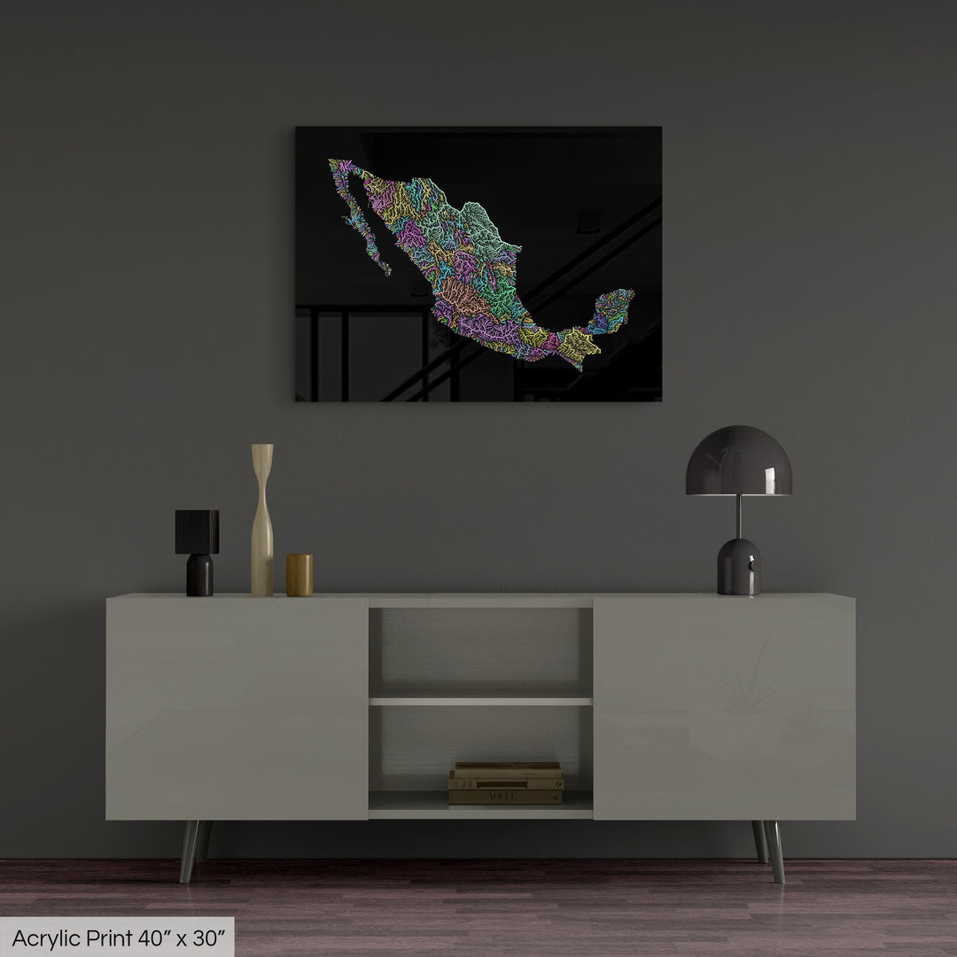 Mexico - River basin map, pastel colours - Wall Art