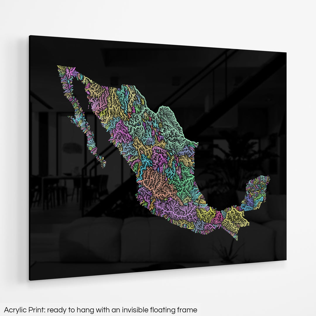 Mexico - River basin map, pastel colours - Wall Art