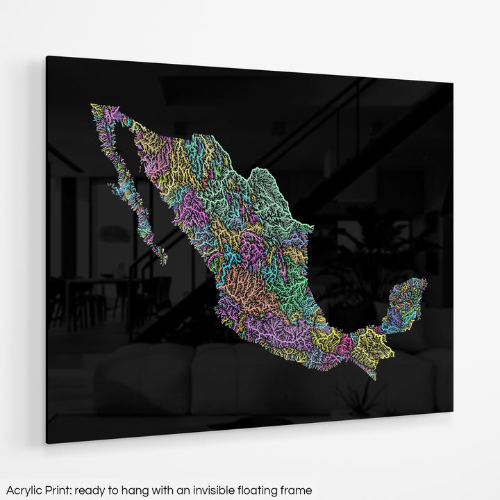 Mexico - River basin map, pastel colours - Wall Art