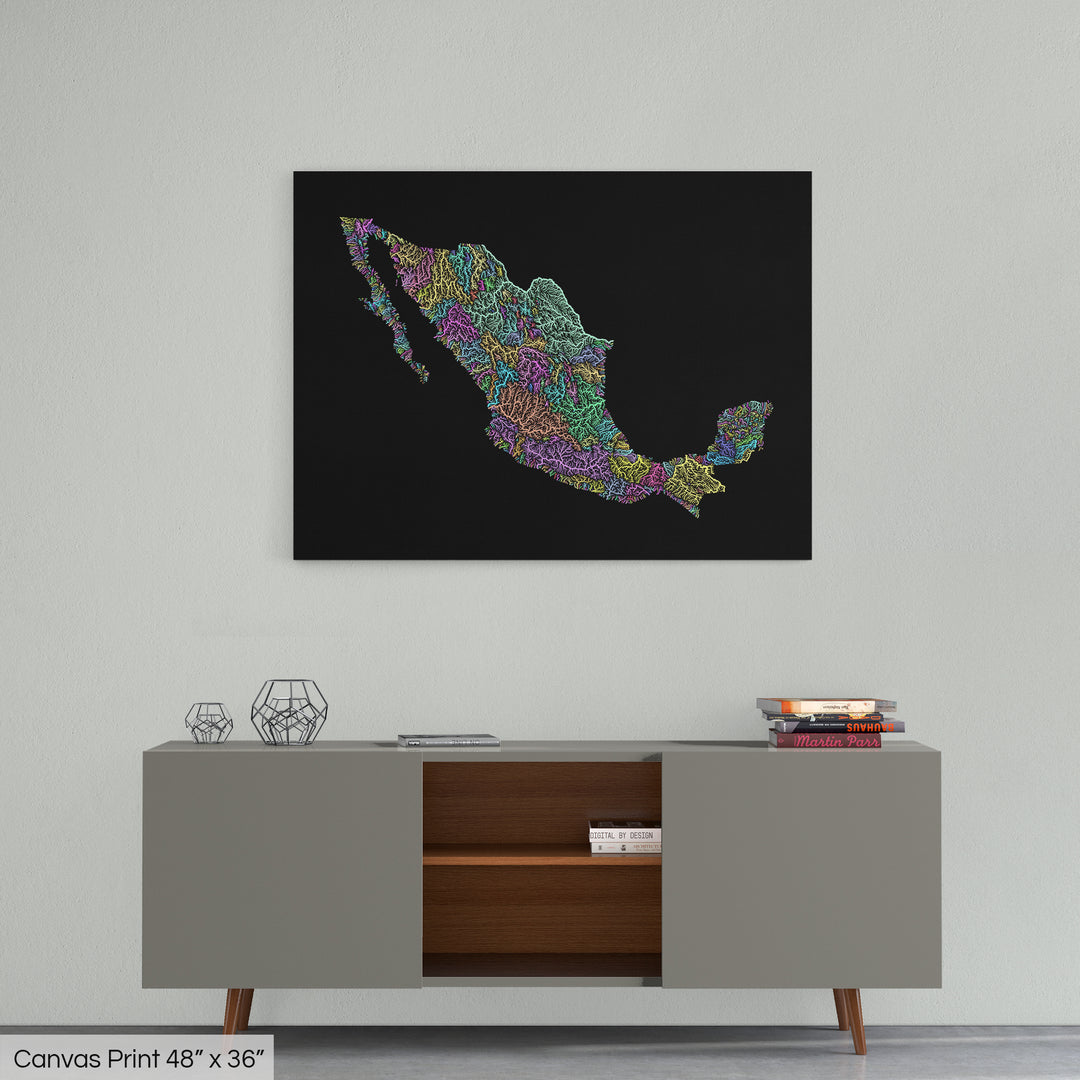 Mexico - River basin map, pastel colours - Wall Art