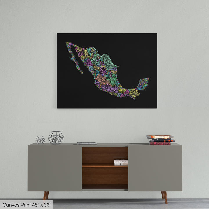 Mexico - River basin map, pastel colours - Wall Art