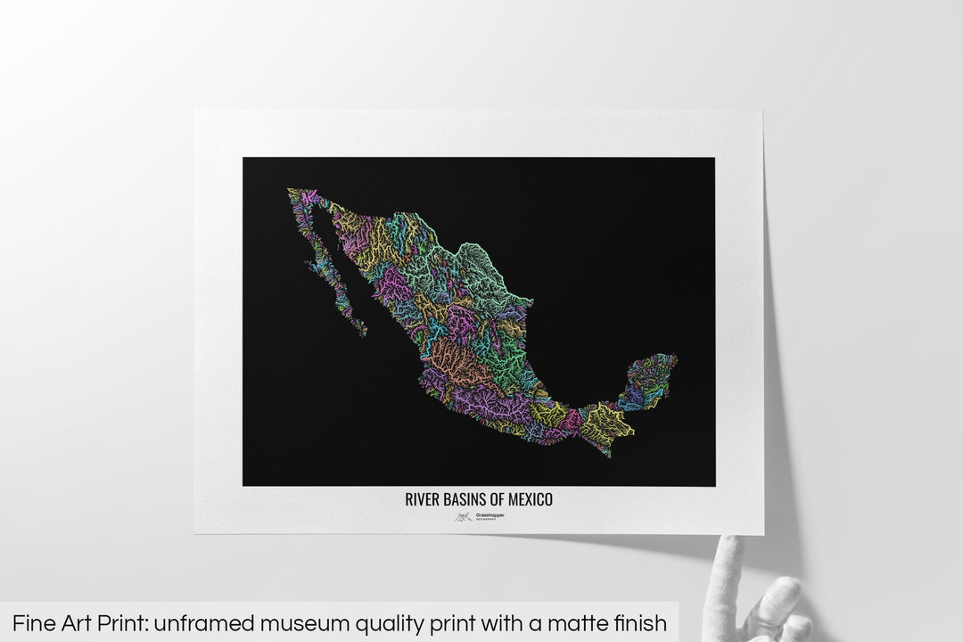 Mexico - River basin map, pastel colours - Wall Art