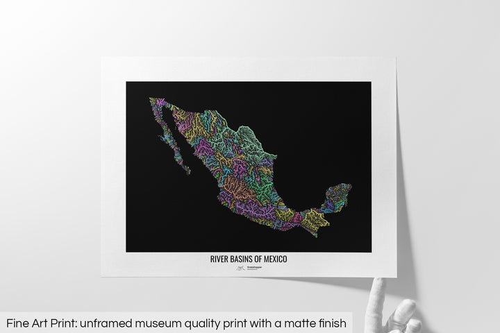 Mexico - River basin map, pastel colours - Wall Art