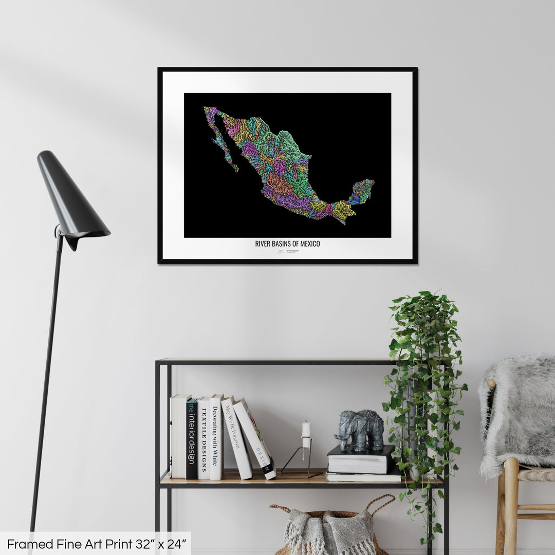 Mexico - River basin map, pastel colours - Wall Art
