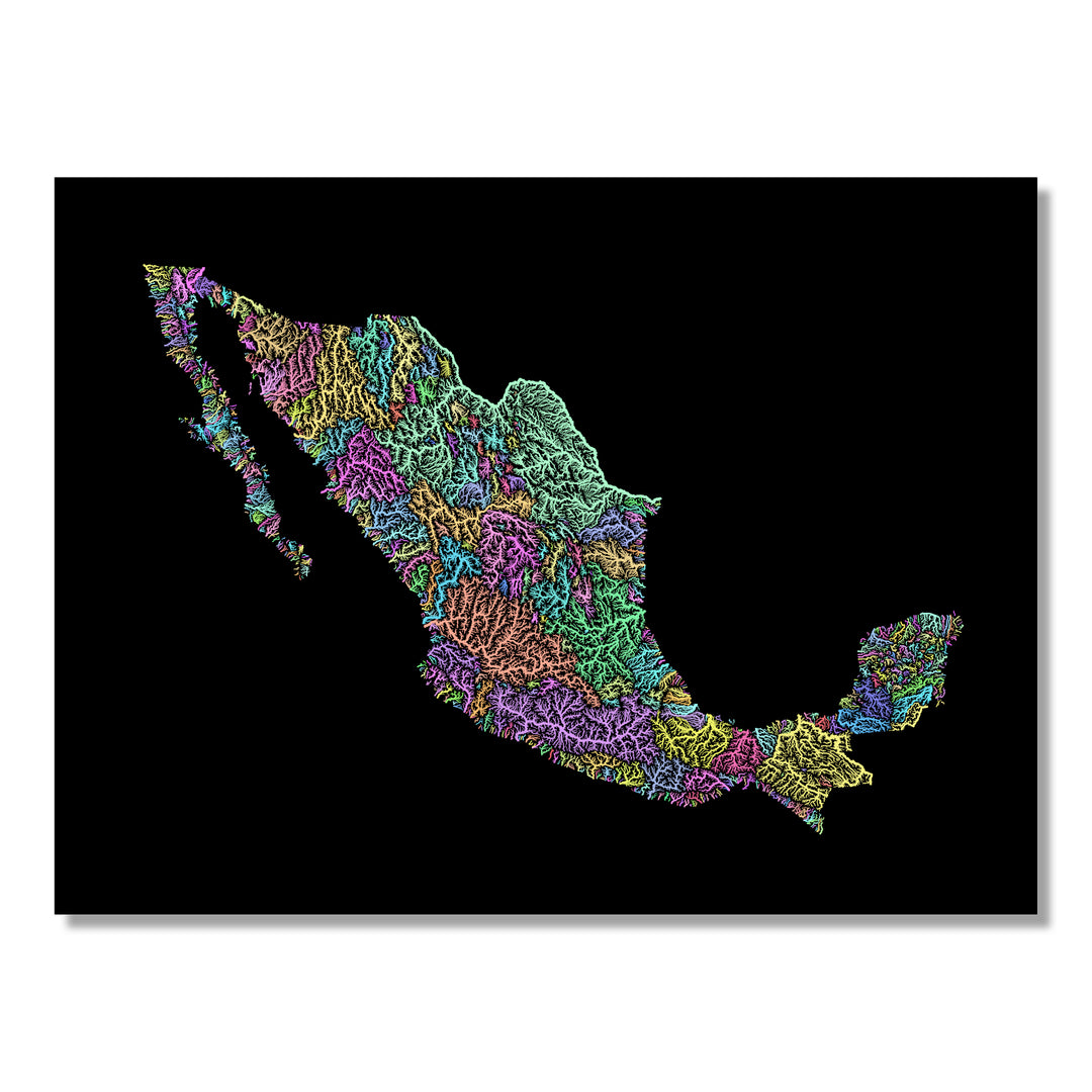 Mexico - River basin map, pastel colours - Wall Art