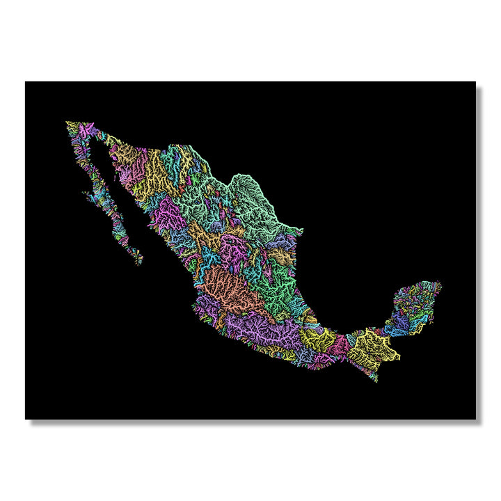Mexico - River basin map, pastel colours - Wall Art