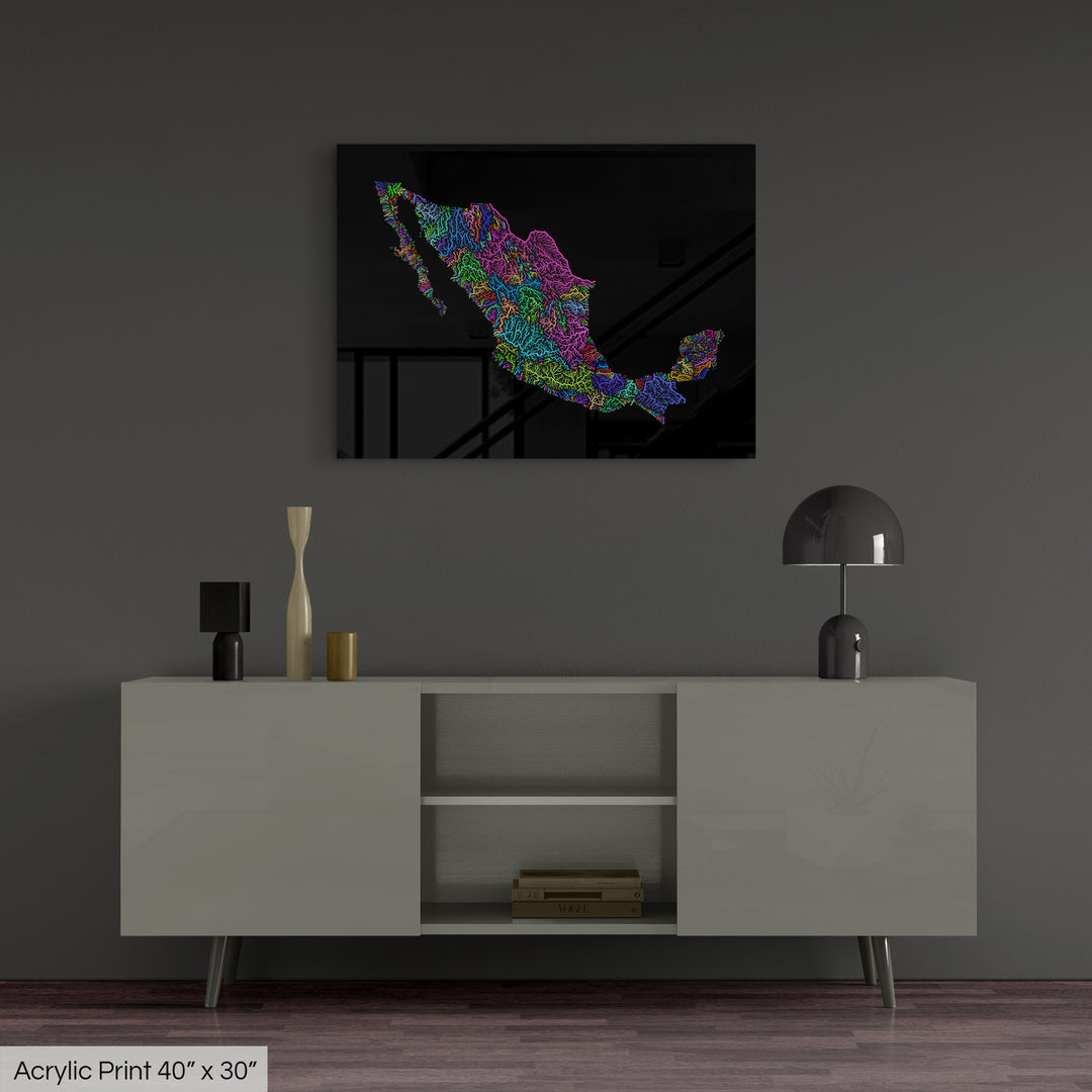 Mexico - River basin map, rainbow colours - Wall Art