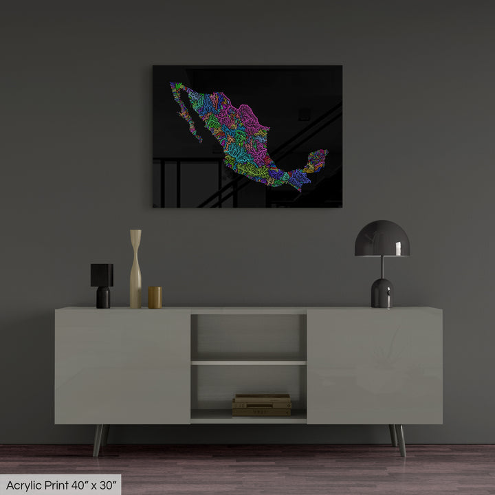 Mexico - River basin map, rainbow colours - Wall Art