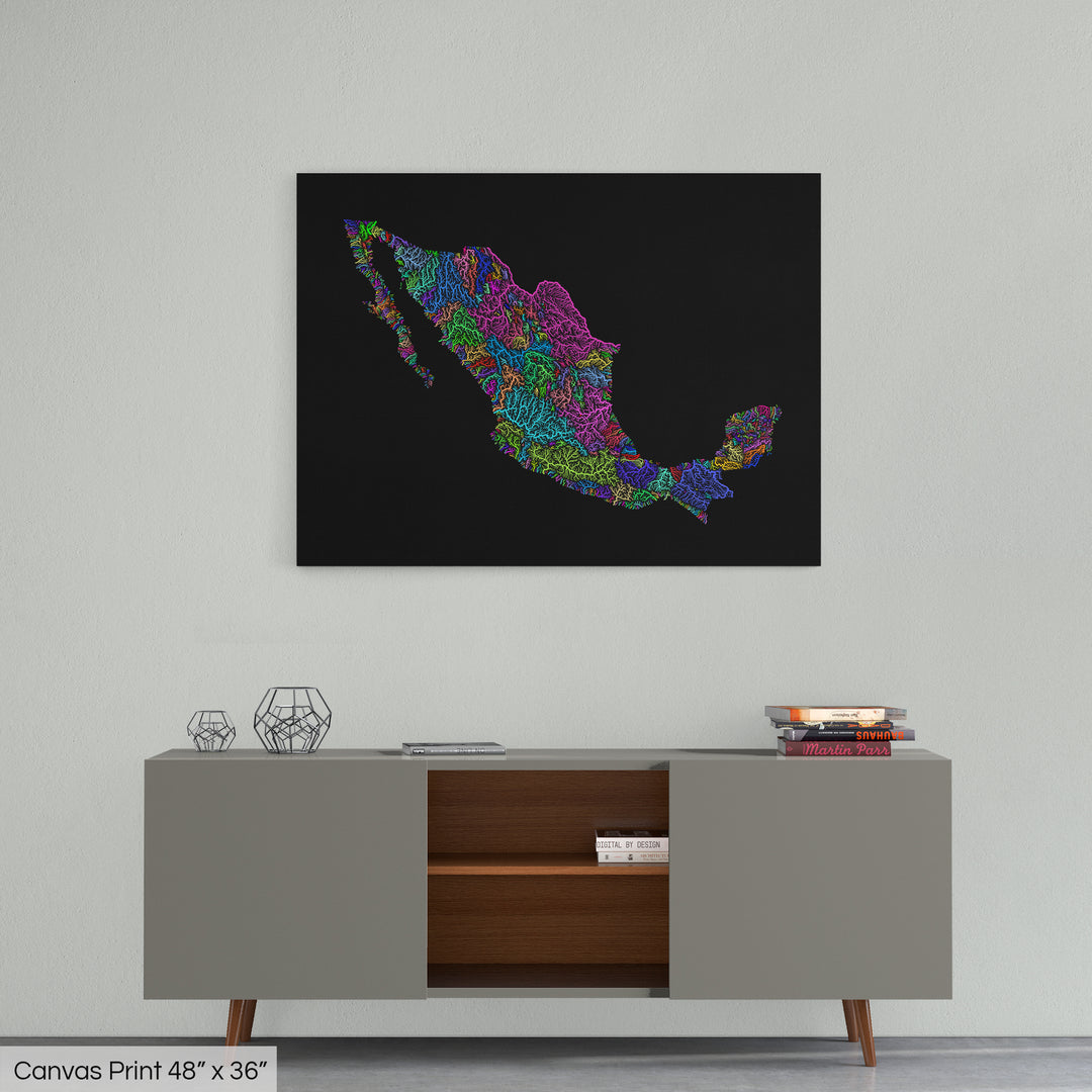 Mexico - River basin map, rainbow colours - Wall Art