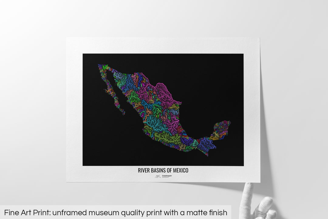 Mexico - River basin map, rainbow colours - Wall Art