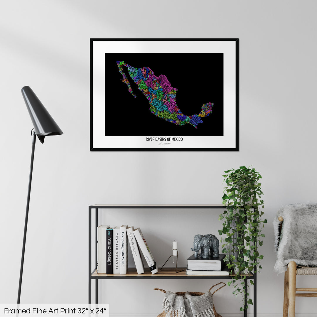 Mexico - River basin map, rainbow colours - Wall Art