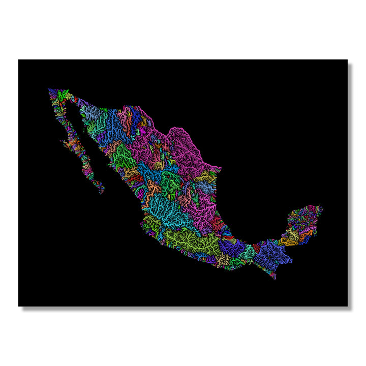 Mexico - River basin map, rainbow colours - Wall Art