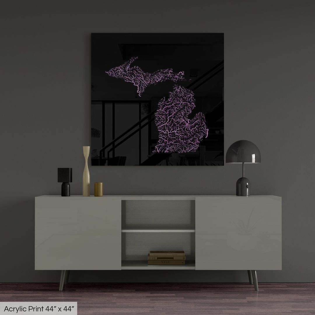 Michigan - River basin map, pastel colours - Wall Art