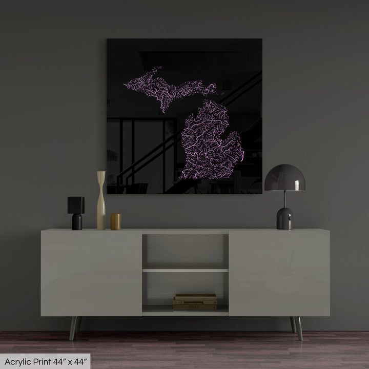 Michigan - River basin map, pastel colours - Wall Art