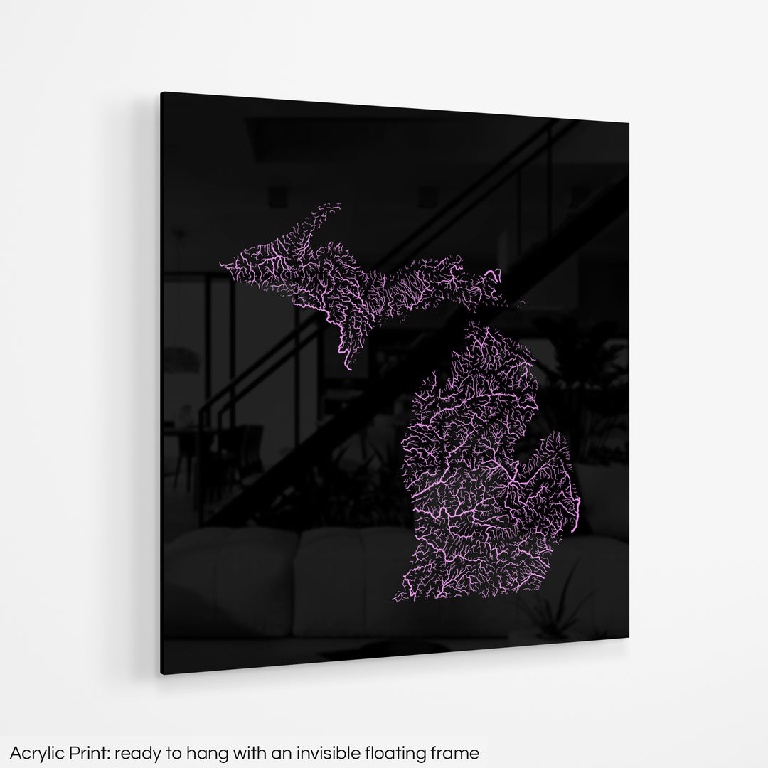 Michigan - River basin map, pastel colours - Wall Art