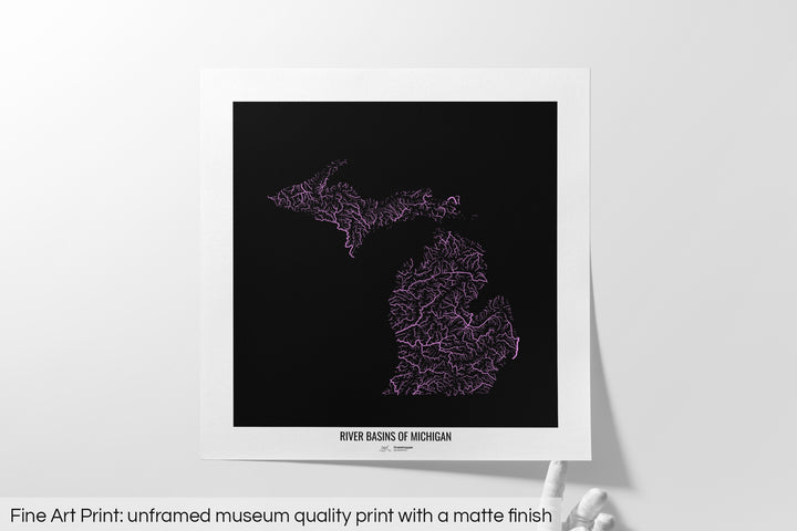 Michigan - River basin map, pastel colours - Wall Art