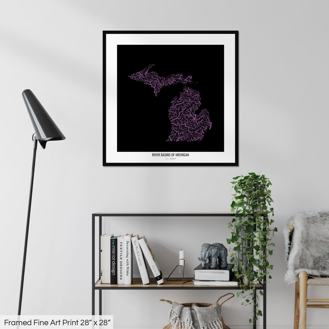 Michigan - River basin map, pastel colours - Wall Art