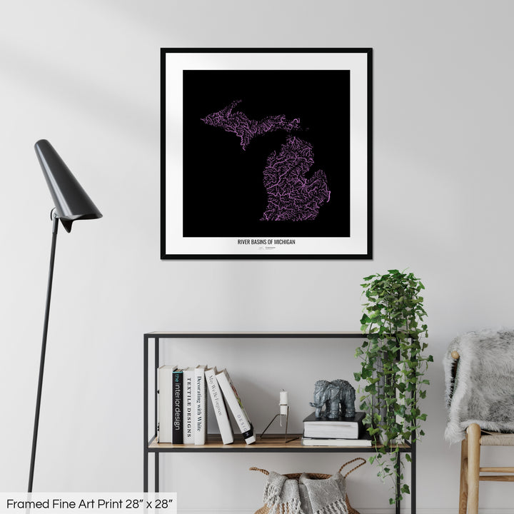 Michigan - River basin map, pastel colours - Wall Art