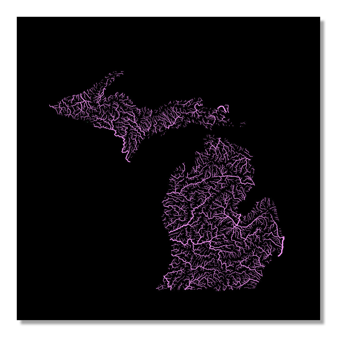 Michigan - River basin map, pastel colours - Wall Art