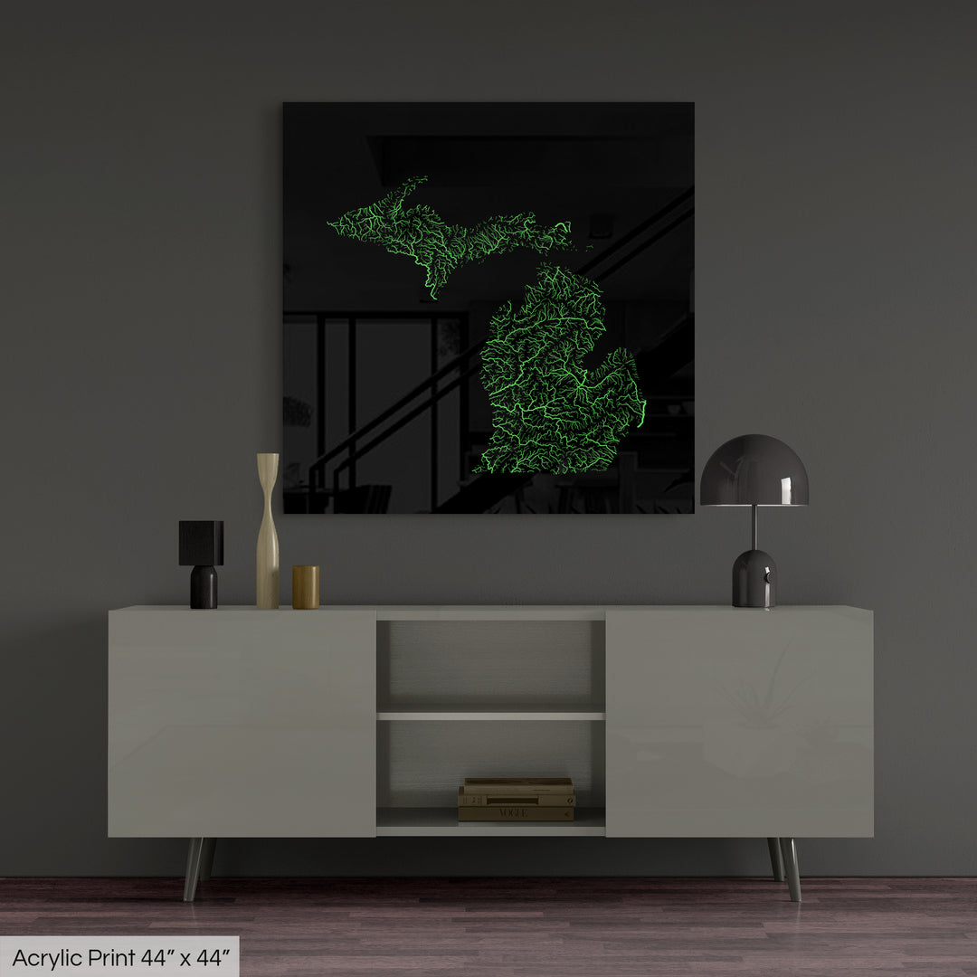 Michigan - River basin map, rainbow colours - Wall Art